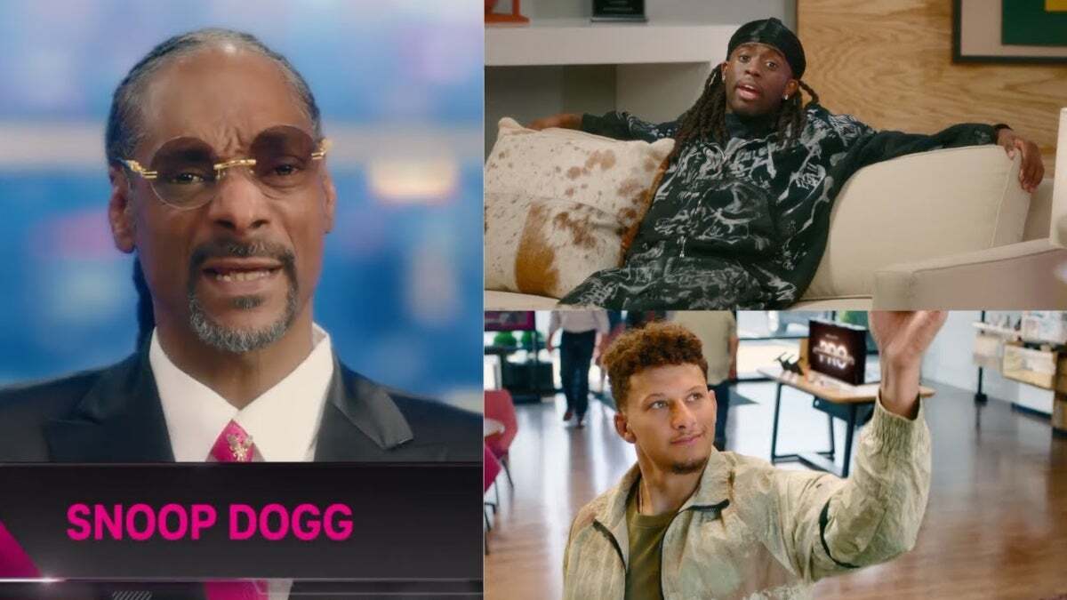 Snoop Dogg ، Patrick Mahomes و Kai Cenat از یک تبلیغ تلویزیونی T-Mobile.