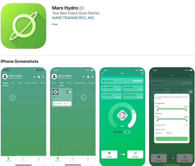 برنامه iOS Mars Hydro که در فروشگاه App ذکر شده است. | تصویر اعتبار-فونرنا-نقض داده ها 2.7 میلیارد سوابق را شامل تلفن های هوشمند و اطلاعات Wi-Fi می کند