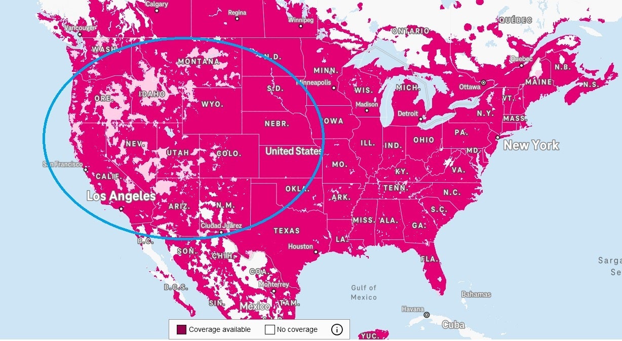 نقشه پوشش T-Mobile به روز شده شامل مناطقی است که توسط Starlink پوشیده شده است.