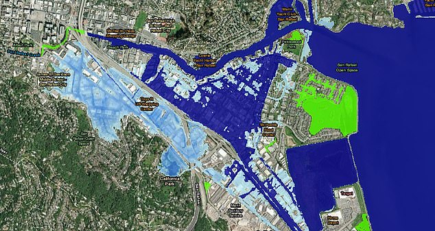 در سن رافائل ، فقط با توجه به بیننده افزایش سطح دریا NOAA ، فقط یک پا از سطح دریا کل محله ها ، مراکز خرید و حتی برخی مدارس را غرق می کند. این مطالعه 17 اینچ از سطح دریا محلی برای این منطقه طی 25 سال آینده پیش بینی می کند