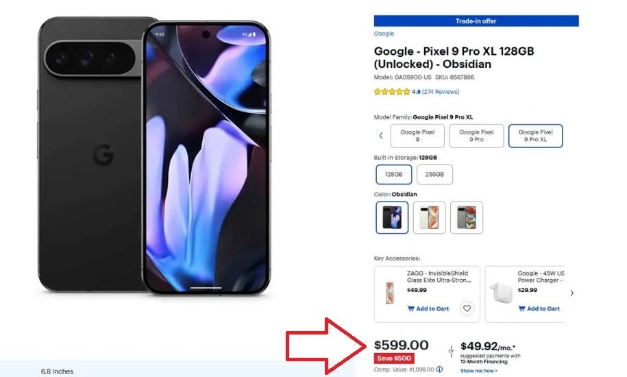 لیست Best Buy برای Pixel 9 Pro XL قیمت نادرست 599 دلار را نشان می دهد.