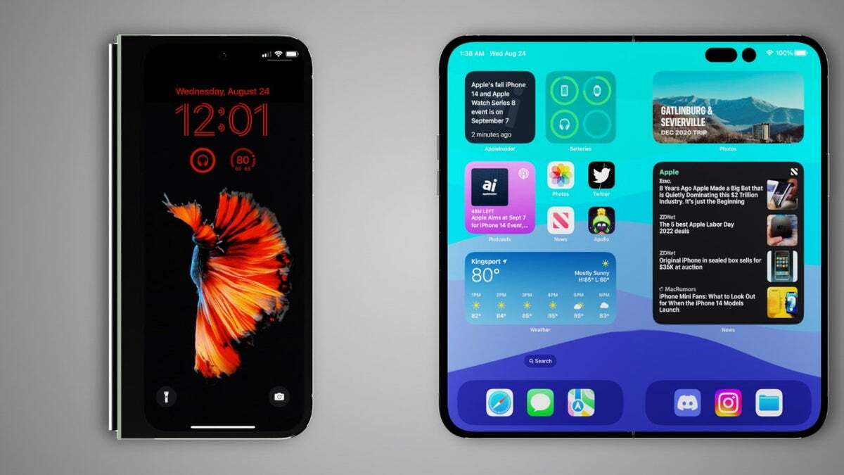تصویر مفهومی از یک آیفون تاشو. | اعتبار تصویر - Appleinsider - من در سال 2026 برای 2500 دلار آیفون آماده می شوم - و شما؟