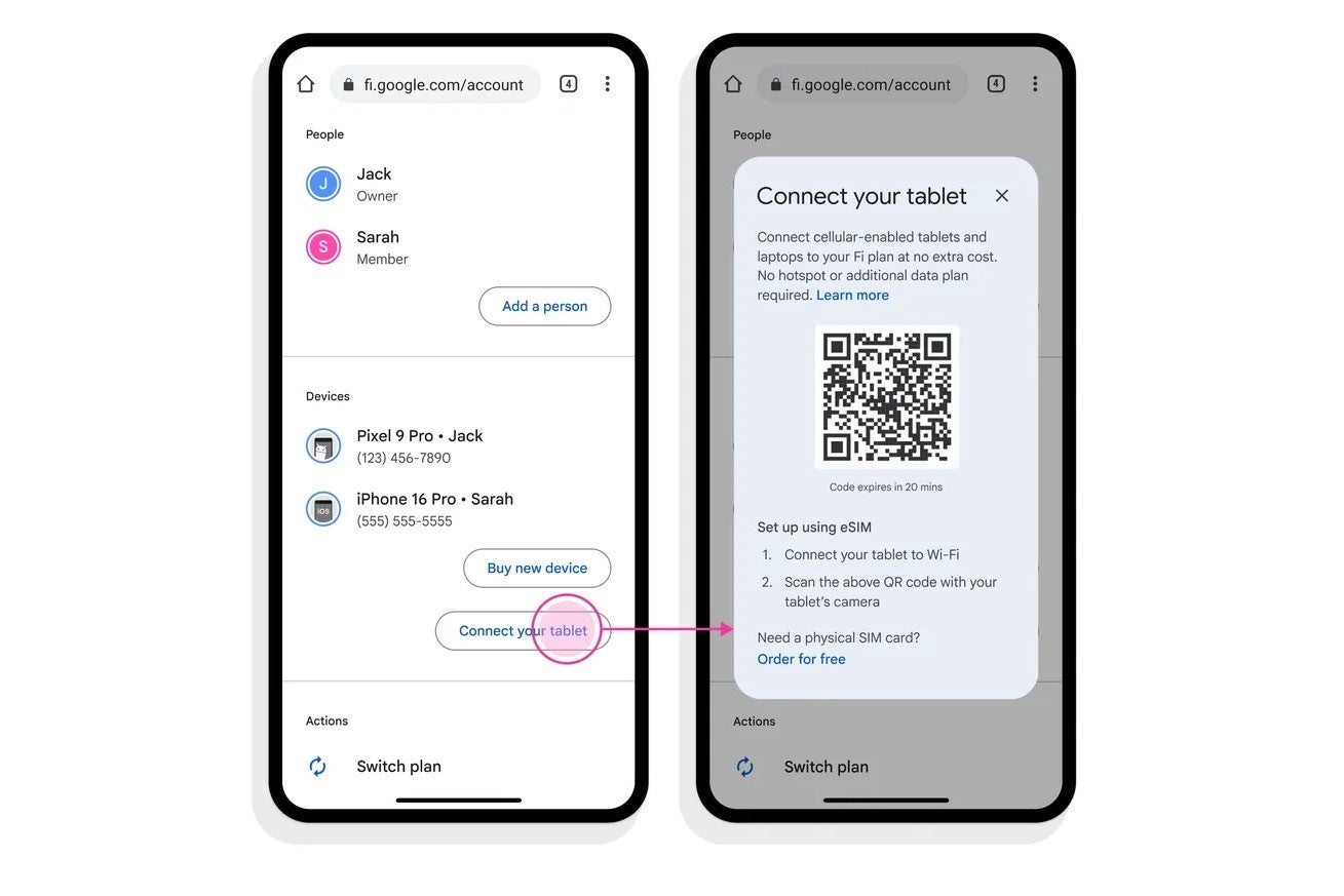تصویر دستورالعمل نحوه اتصال تبلت به Google FI