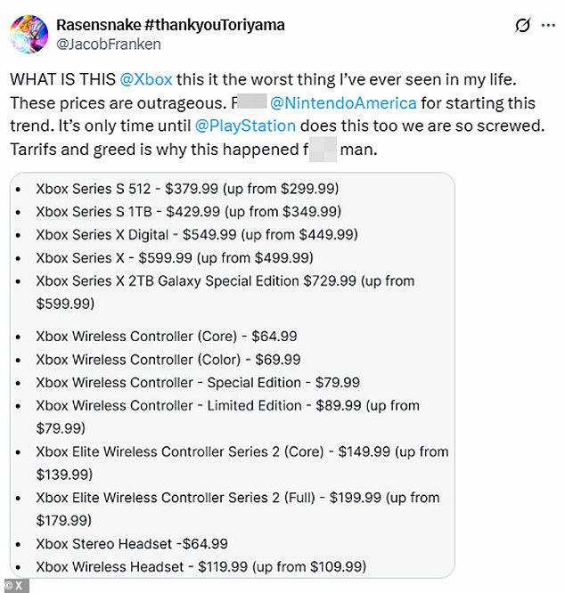 برخی از کنسول ها در ایالات متحده افزایش می یابد نیز نسبت به جاهای دیگر تندتر است و سری Xbox X با 80 دلار به 380 دلار افزایش می یابد