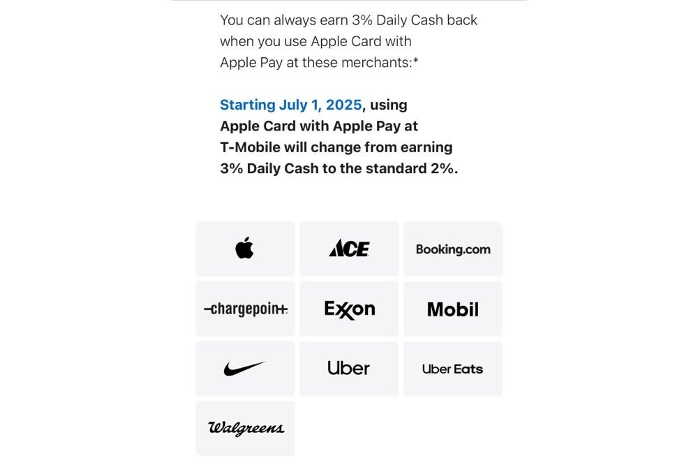 تصویر نامه ای که از طریق ایمیل برای کاربران Apple Card در رابطه با کاهش درصد پس انداز T-Mobile ارسال می شود
