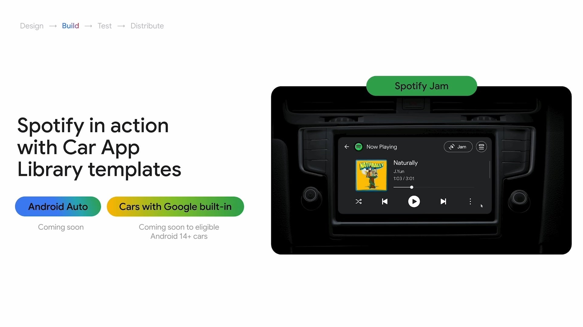 اسلایدها با نسخه ی نمایشی UI از Android Auto در حال اجرا Spotify Jam