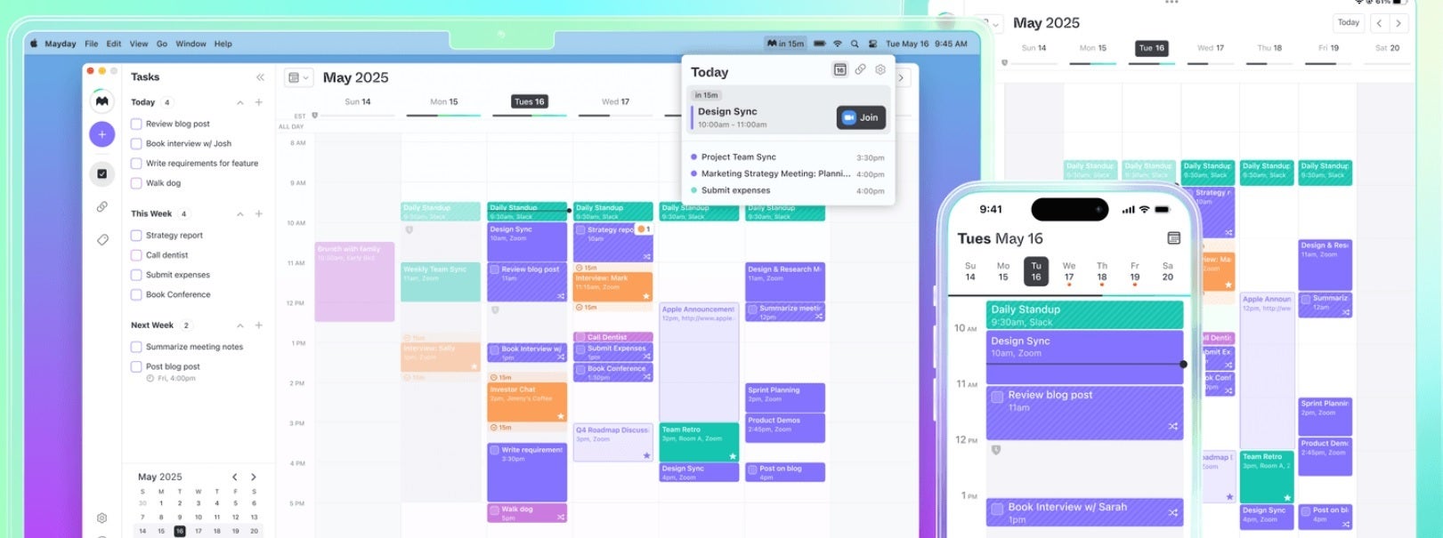 ویژگی های AI از برنامه تقویم Mayday Now Sunset می تواند در برنامه تقویم بومی iOS در iOS 19 به پایان برسد. | Image Credit -Mayda - خرید سال گذشته توسط اپل می تواند منجر به اعلام Big AI در WWDC شود