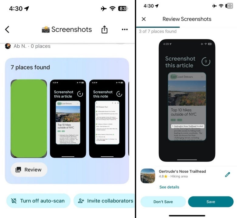 برخی از UI که با ویژگی جدید تصاویر برای Google Maps برای iOS استفاده می شود.