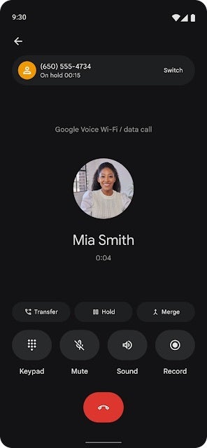 تصویر UI در تماس جدید برای Google Voice