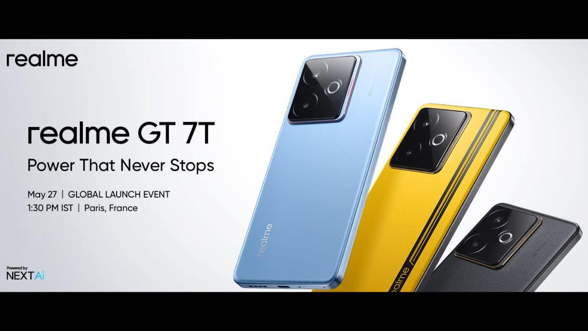 تلفن هوشمند Realme GT 7T سه انتخاب رنگی از طریق صفحه فرود آمازون هند نشان داده شده است